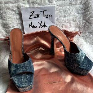 Dalida 140MM Platforms-Size 37 (Amina Muaddi)- denim acid wash